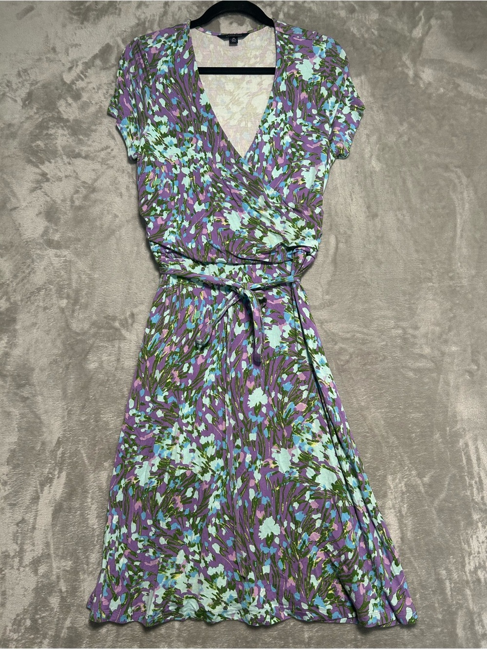 Lands End Midi Wrap Dress Women’s Medium 10/12 Purple Floral Tie Waist
